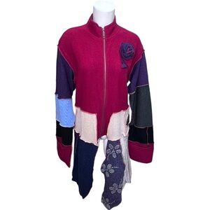 Vintage Woolrich Patchwork Duster Sweater Jacket  Asymmetrical Hem Large